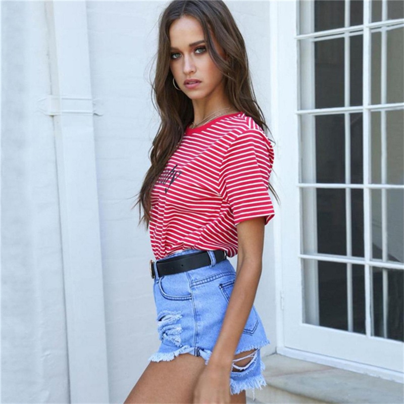 Bigsweety Vintage Stripped T Shirt New Fashion Clothes for Women