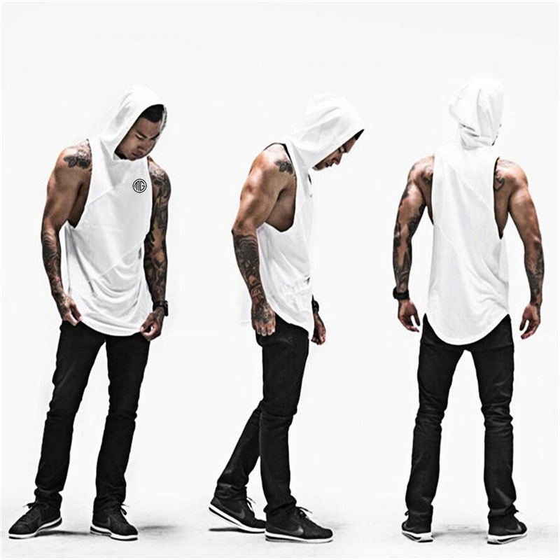 Men's Tank Tops with hooded Mens Bodybuilding Stringers 