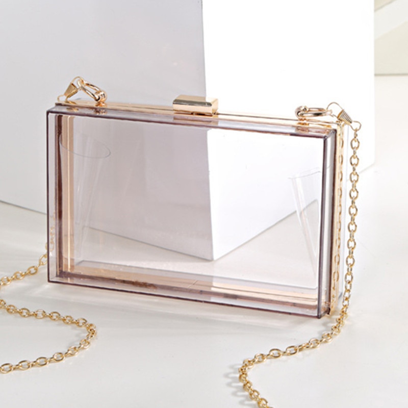 Acrylic Transparent Clutch Chain Box Women Shoulder Bags Hard Day Clutches Bags Wedding Party Evening Purse 5 Colors