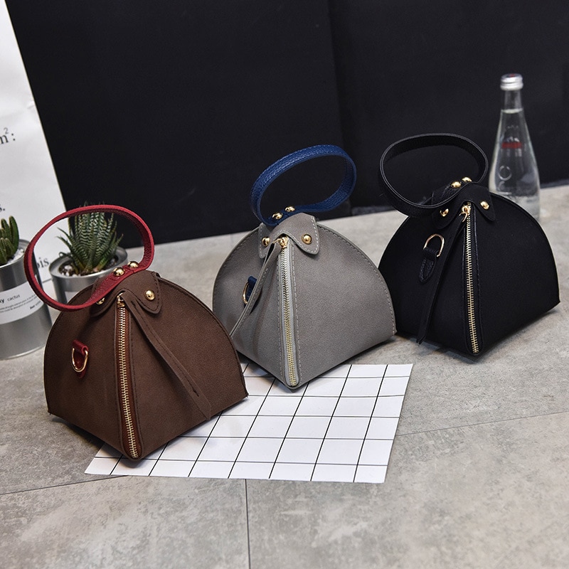 PACGOTH New Trendy Fashion PU Leather Scrub Solid Triangle Zongzi Wristlets Mini Clutches Tote Shoulder & Crossbody Bags 1 Piece