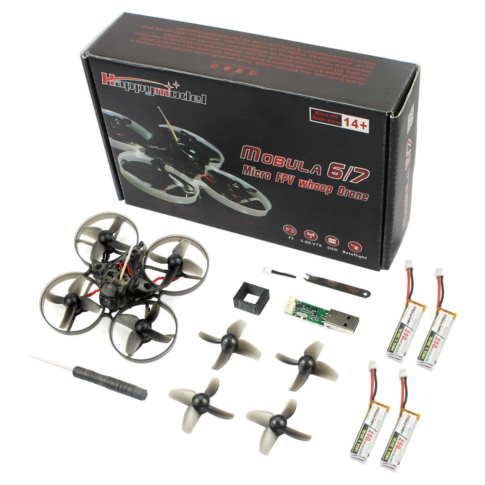 Happymodel Mobula7 V2 75mm Crazybee F3 Pro OSD 2S Whoop FPV Racing Drone w/ Upgrade BB2 ESC 700TVL BNF - Basic Version Compatible Frsky EU-LBT Receiver