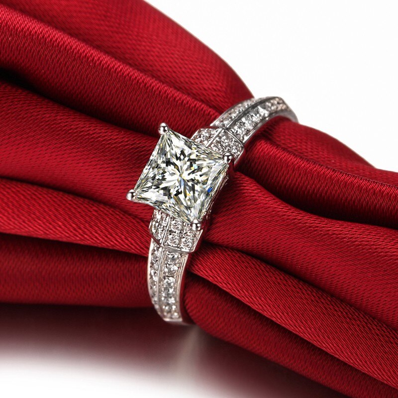 ZOCAI Princess Cut Real 1.0 Ct Main Diamond with 0.20 Ct Side Diamond 18K White Gold Engagement Diamond Ring W03754