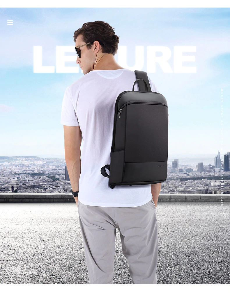 BOPAI Slim Laptop Backpack Men 15.6 inch Office Work Men Backpack Business Bag Unisex Black Ultralight Backpack Thin Back Pack 