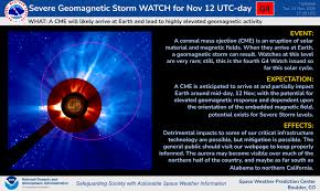 G4 (Severe) Watch in Effect for 12 November | Northern Lights could be visible in Indiana soon. H…
