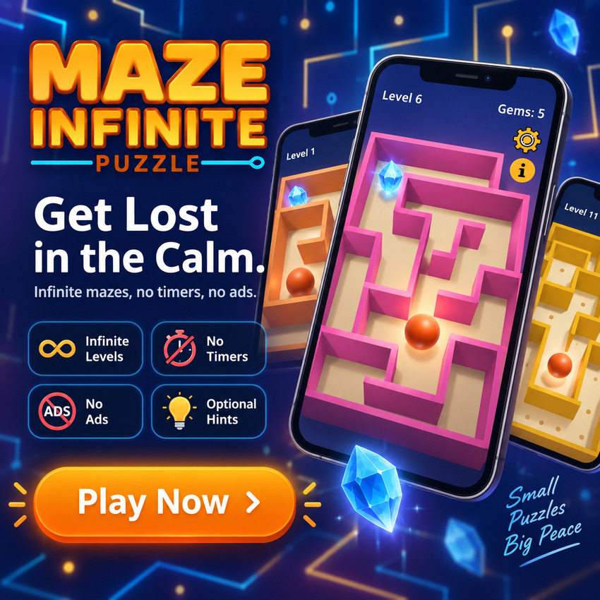 Lose yourself in Maze Infinite Puzzle! A maze and puzzle game designed for calm, focused gameplay.